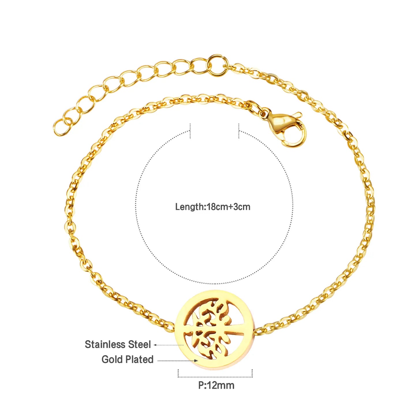 Tree of Life Charm Bracelet | 18K Gold Plated & Silver| Polished Finishes | Hypoallergenic 304 Stainless Steel | Wholesale MOQ 12