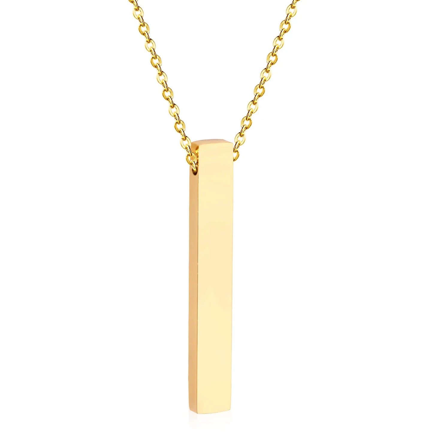 Vertical Bar Blank Pendant Necklace Adjustable 45+5cm | 18K Gold Plated & Silver Stainless Steel | Engravable Minimalist Design | Wholesale MOQ 12