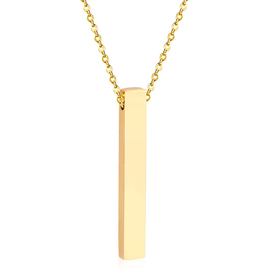 Vertical Bar Blank Pendant Necklace Adjustable 45+5cm | 18K Gold Plated & Silver Stainless Steel | Engravable Minimalist Design | Wholesale MOQ 12