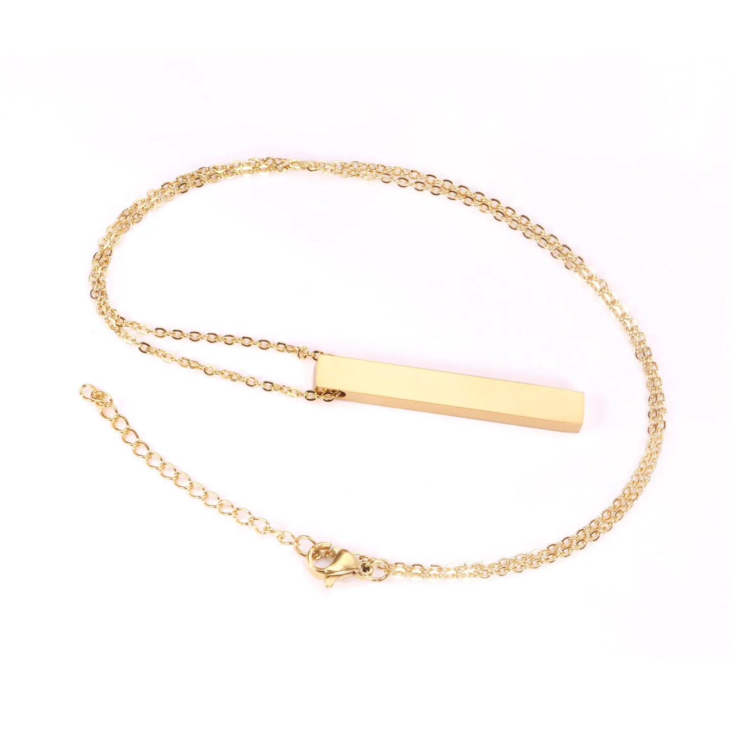 Vertical Bar Blank Pendant Necklace Adjustable 45+5cm | 18K Gold Plated & Silver Stainless Steel | Engravable Minimalist Design | Wholesale MOQ 12