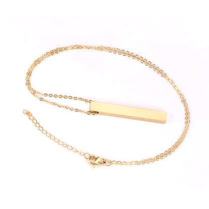Vertical Bar Blank Pendant Necklace Adjustable 45+5cm | 18K Gold Plated & Silver Stainless Steel | Engravable Minimalist Design | Wholesale MOQ 12