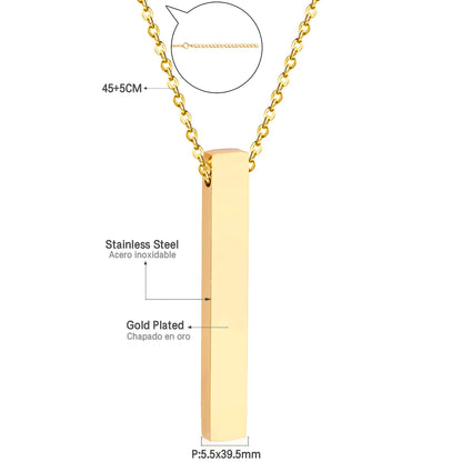 Vertical Bar Blank Pendant Necklace Adjustable 45+5cm | 18K Gold Plated & Silver Stainless Steel | Engravable Minimalist Design | Wholesale MOQ 12