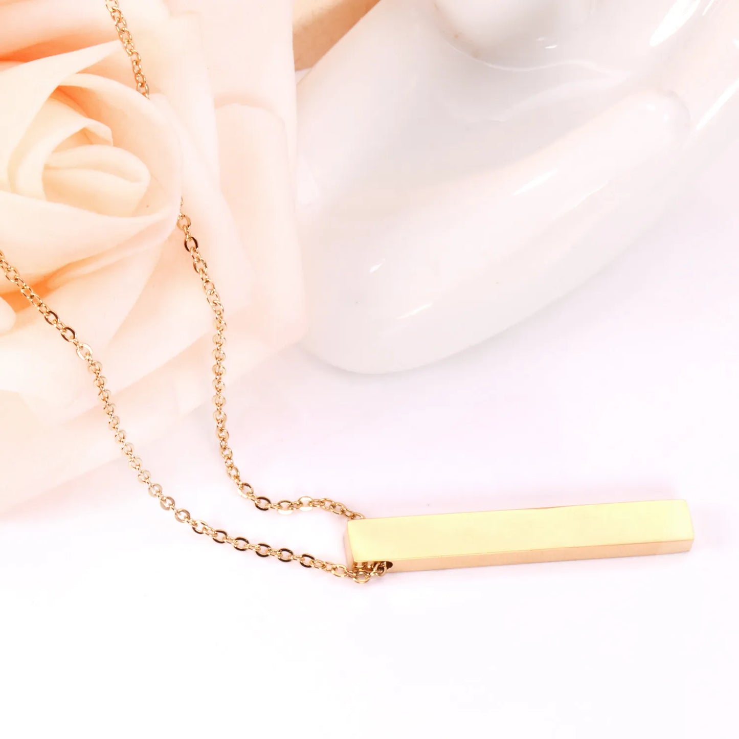 Vertical Bar Blank Pendant Necklace Adjustable 45+5cm | 18K Gold Plated & Silver Stainless Steel | Engravable Minimalist Design | Wholesale MOQ 12