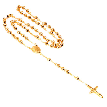 Gold Rosary Cross Beaded Necklace | 67cm Main Chain + 9cm Drop | 18K Gold Plated Stainless Steel | Wholesale MOQ 12