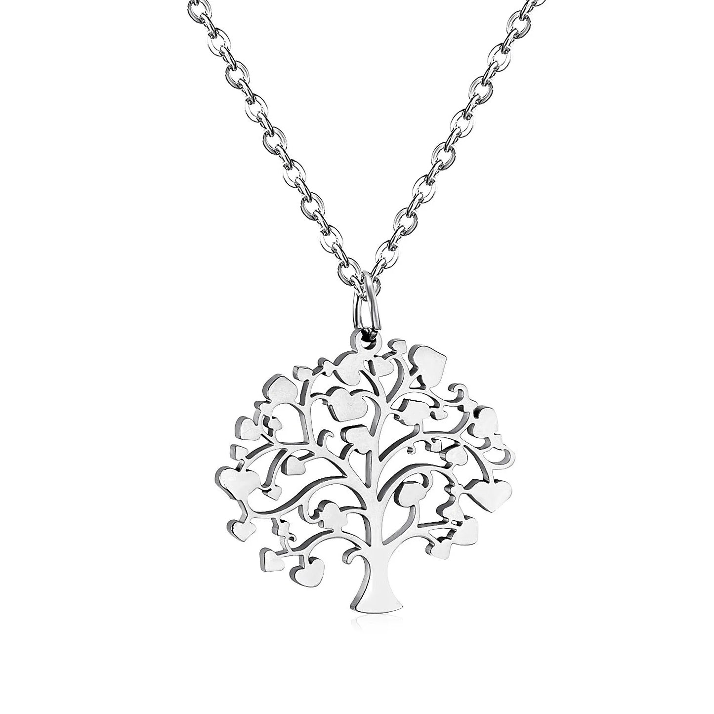 Heart‑Leaf Tree of Life Pendant Necklace 45cm Length | 18K Gold Plated & Silver Stainless Steel | Hypoallergenic Family Symbol Jewelry | Wholesale MOQ 12