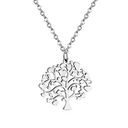 Heart‑Leaf Tree of Life Pendant Necklace 45cm Length | 18K Gold Plated & Silver Stainless Steel | Hypoallergenic Family Symbol Jewelry | Wholesale MOQ 12