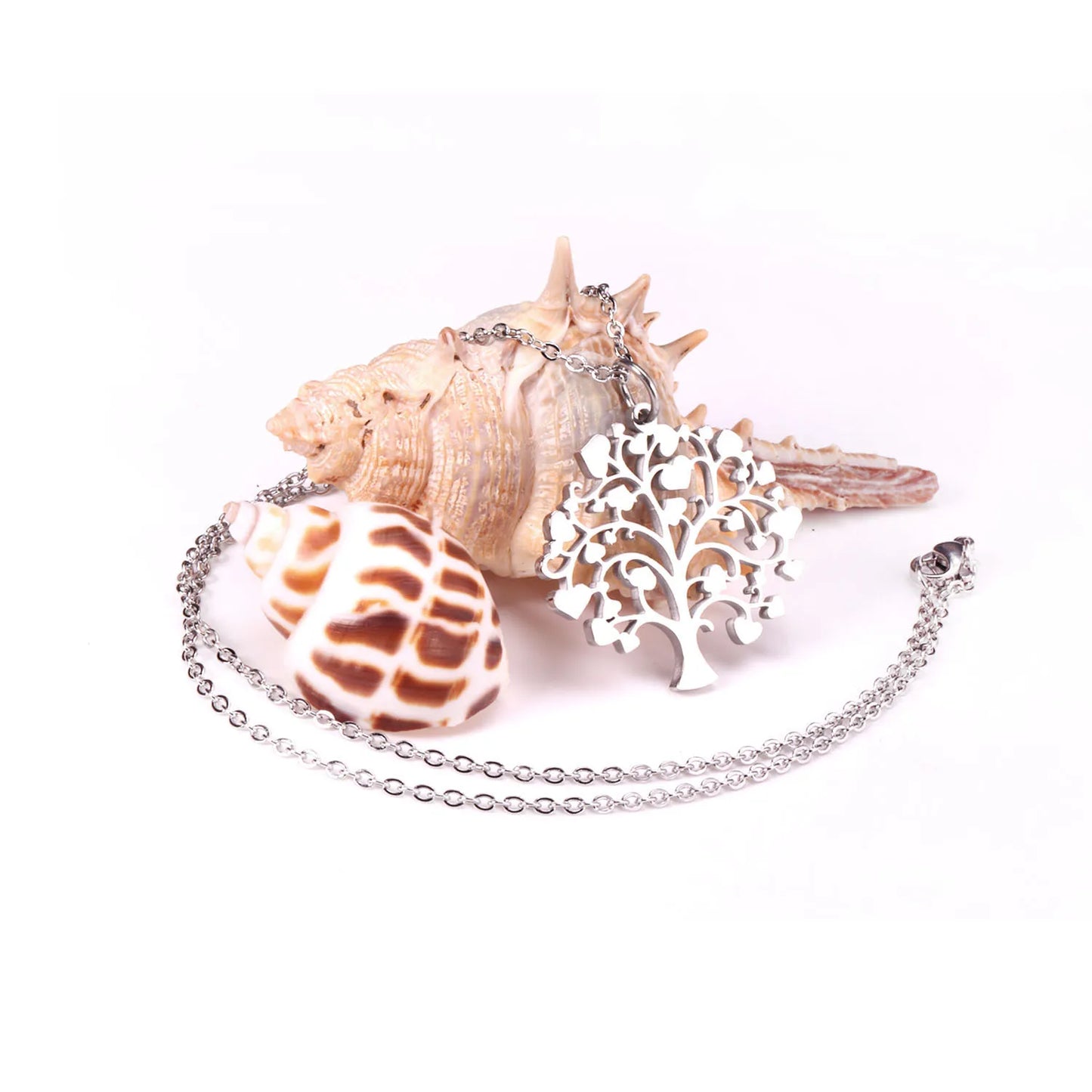 Heart‑Leaf Tree of Life Pendant Necklace 45cm Length | 18K Gold Plated & Silver Stainless Steel | Hypoallergenic Family Symbol Jewelry | Wholesale MOQ 12