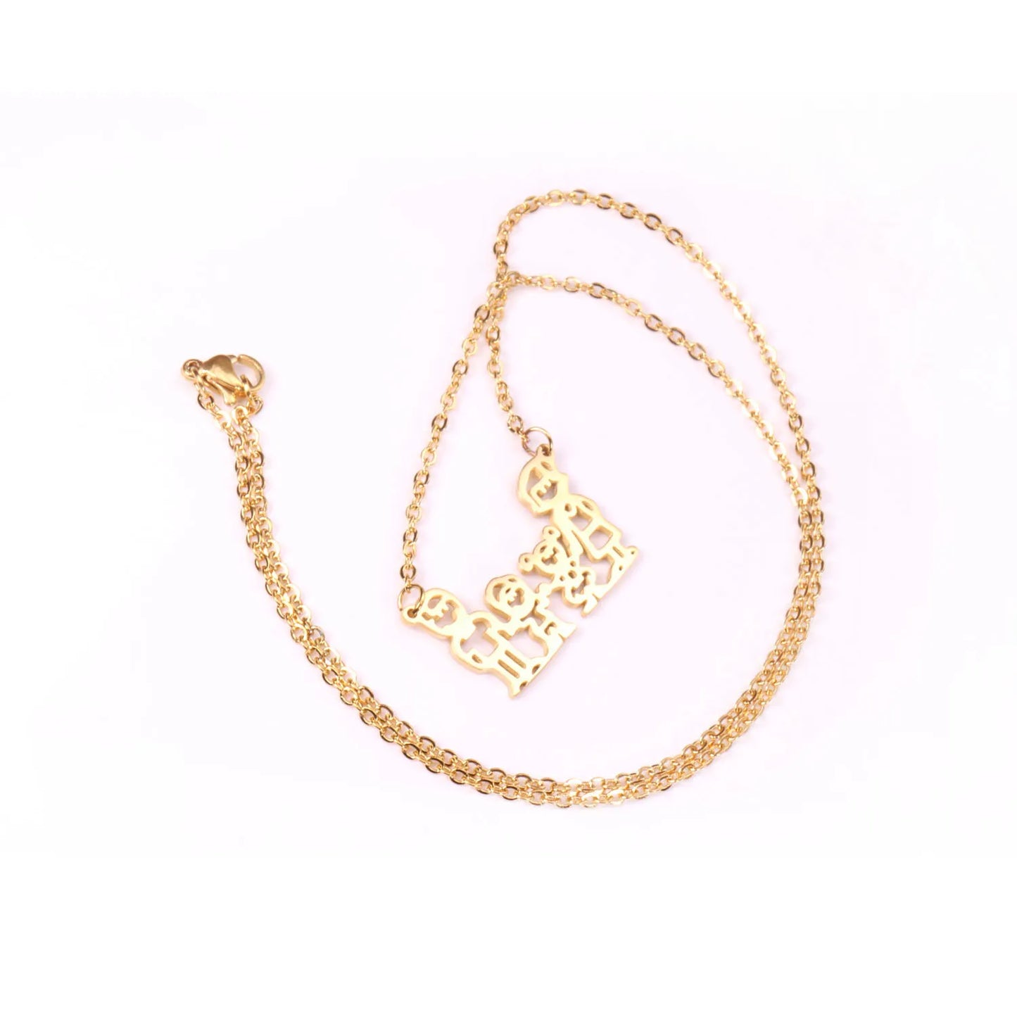 Family of 4 Silhouette Pendant Necklace 45cm Length | 18K Gold Plated Stainless Steel | Meaningful Keepsake Jewelry | Wholesale MOQ 12