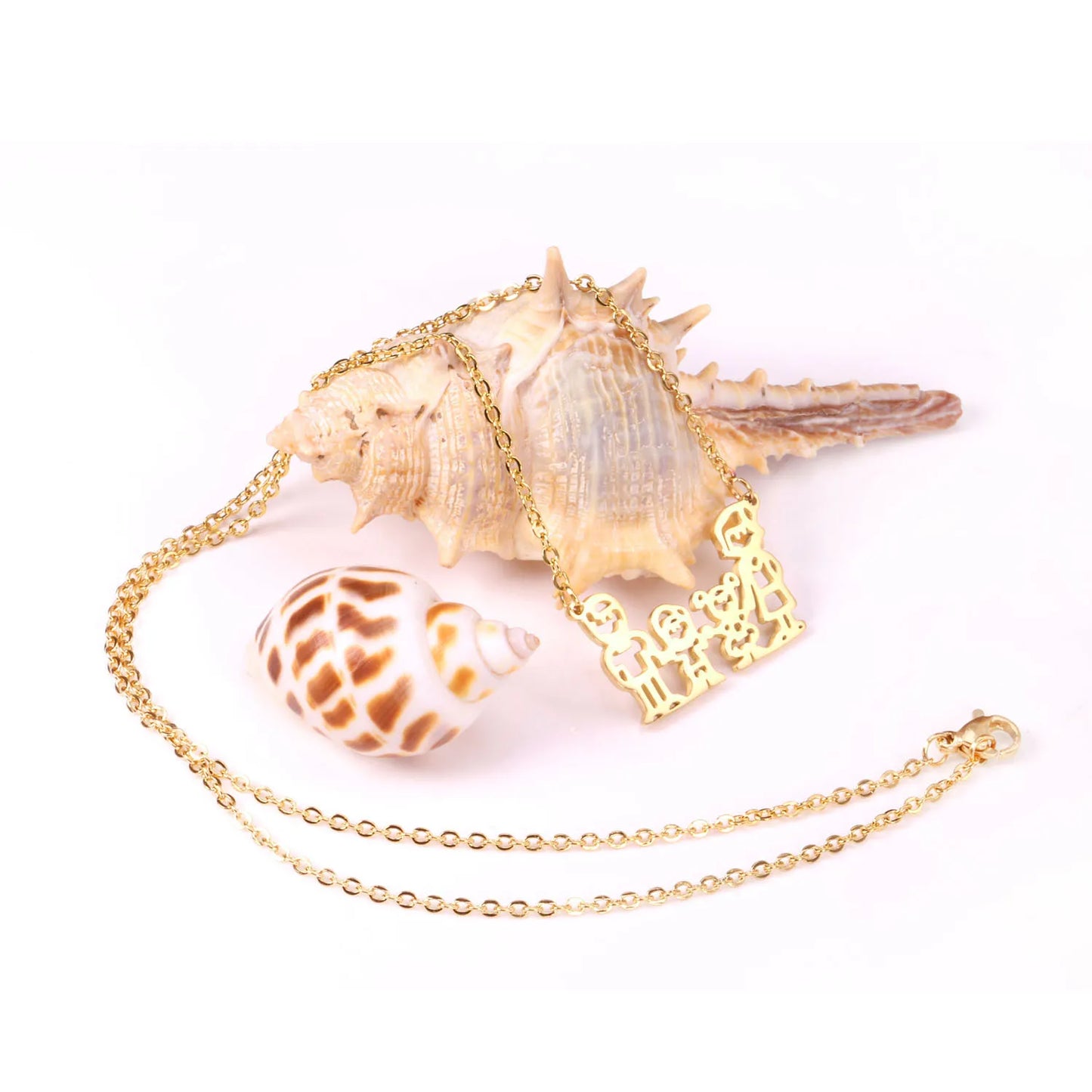 Family of 4 Silhouette Pendant Necklace 45cm Length | 18K Gold Plated Stainless Steel | Meaningful Keepsake Jewelry | Wholesale MOQ 12