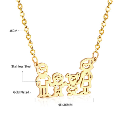 Family of 4 Silhouette Pendant Necklace 45cm Length | 18K Gold Plated Stainless Steel | Meaningful Keepsake Jewelry | Wholesale MOQ 12
