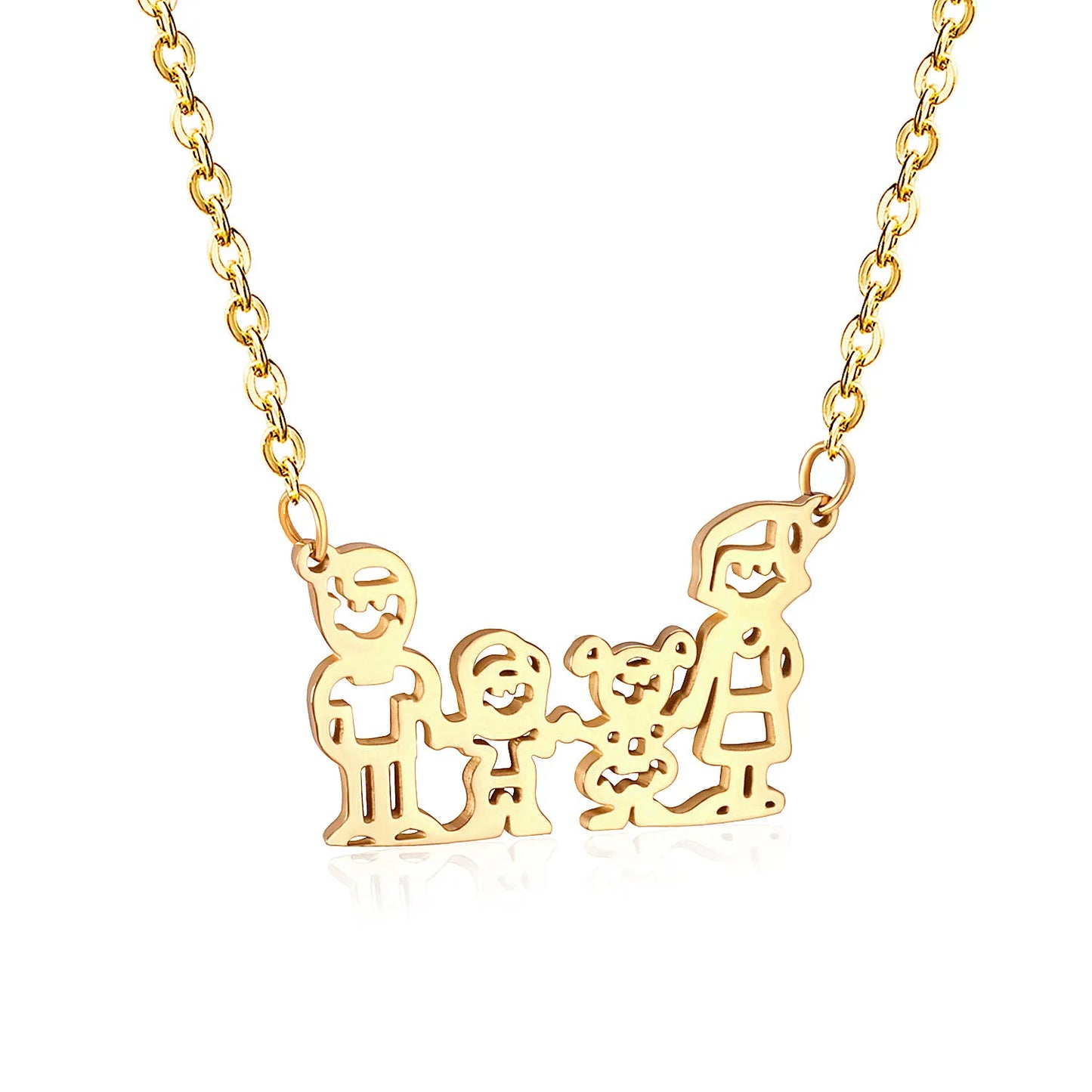 Family of 4 Silhouette Pendant Necklace 45cm Length | 18K Gold Plated Stainless Steel | Meaningful Keepsake Jewelry | Wholesale MOQ 12