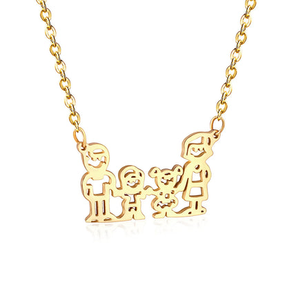 Family of 4 Silhouette Pendant Necklace 45cm Length | 18K Gold Plated Stainless Steel | Meaningful Keepsake Jewelry | Wholesale MOQ 12