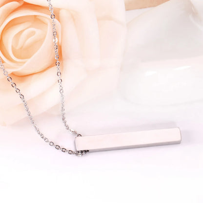 Vertical Bar Blank Pendant Necklace Adjustable 45+5cm | 18K Gold Plated & Silver Stainless Steel | Engravable Minimalist Design | Wholesale MOQ 12