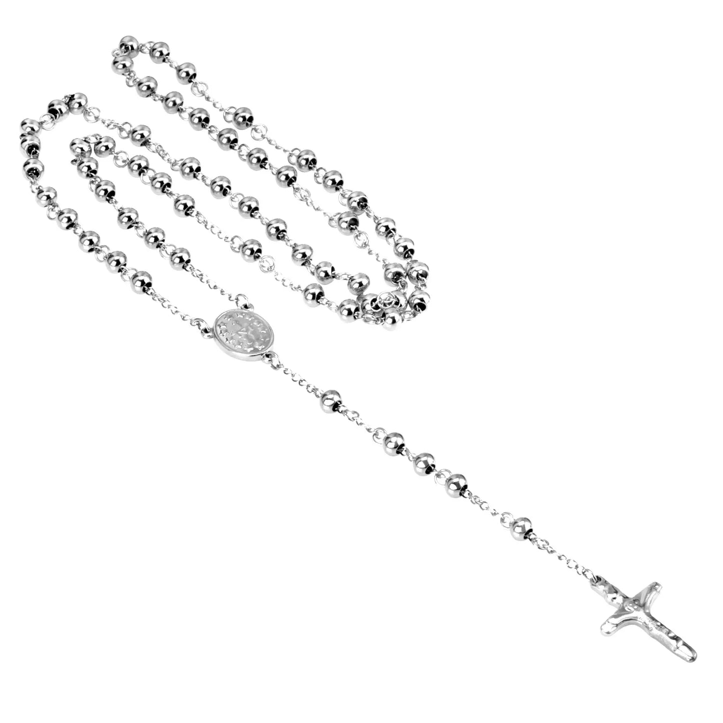 Gold Rosary Cross Beaded Necklace | 67cm Main Chain + 9cm Drop | 18K Gold Plated Stainless Steel | Wholesale MOQ 12