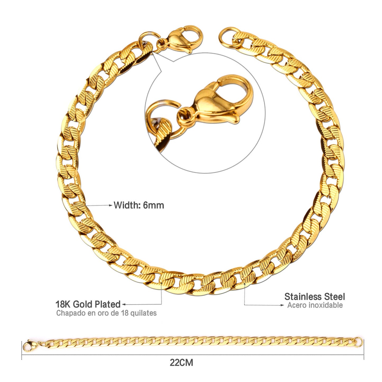 6mm Inner Horizontal Grain Stainless Steel Chain Bracelet For Women