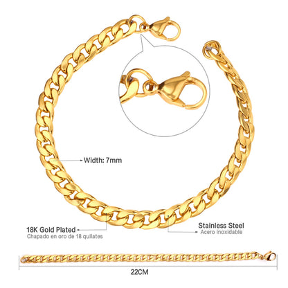 Wholesale Ason 7mm Chain Bracelets Stainless Steel Gold Color for Men Women Party Gift Fashion Bangle Jewelry