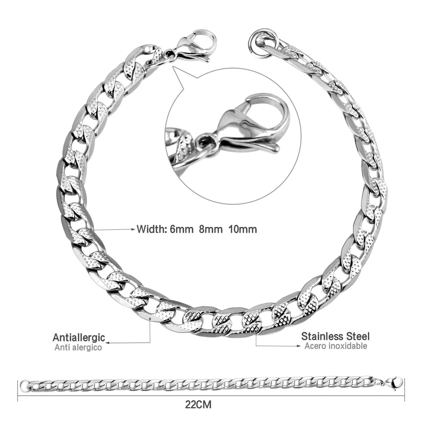 6/8/10mm Inner Star Pattern  Stainless Steel Chain Bracelet For Women