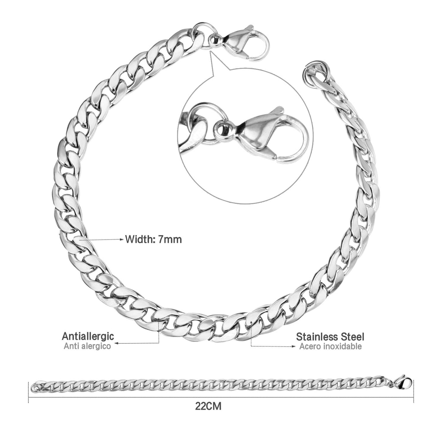 Wholesale Ason 7mm Chain Bracelets Stainless Steel Gold Color for Men Women Party Gift Fashion Bangle Jewelry
