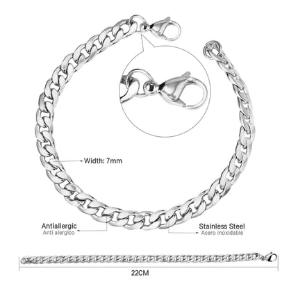 Wholesale Ason 7mm Chain Bracelets Stainless Steel Gold Color for Men Women Party Gift Fashion Bangle Jewelry