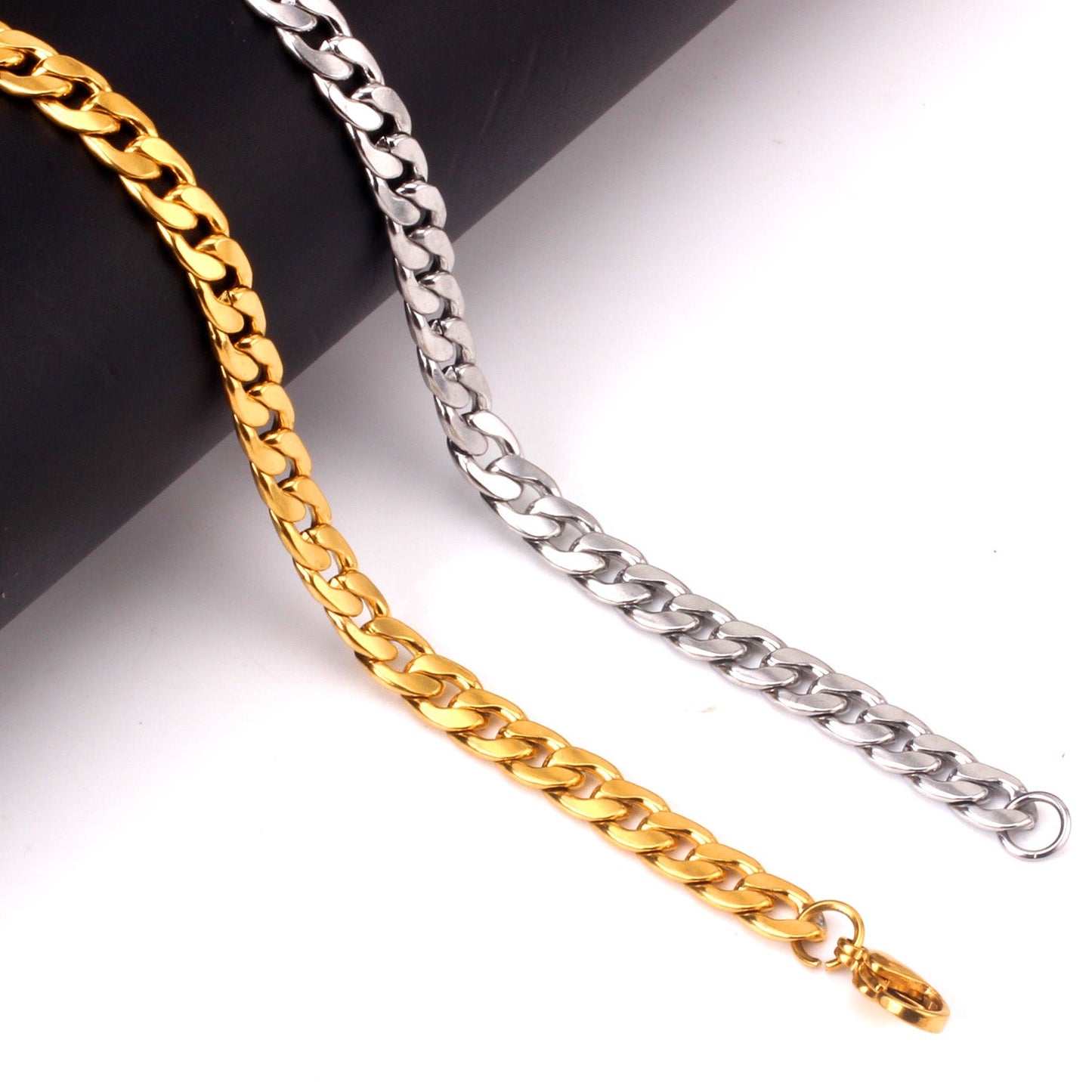 Wholesale Ason 7mm Chain Bracelets Stainless Steel Gold Color for Men Women Party Gift Fashion Bangle Jewelry