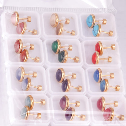 12 pairs 10mm/8mm Steel/Gold Mixed Screw Earrings