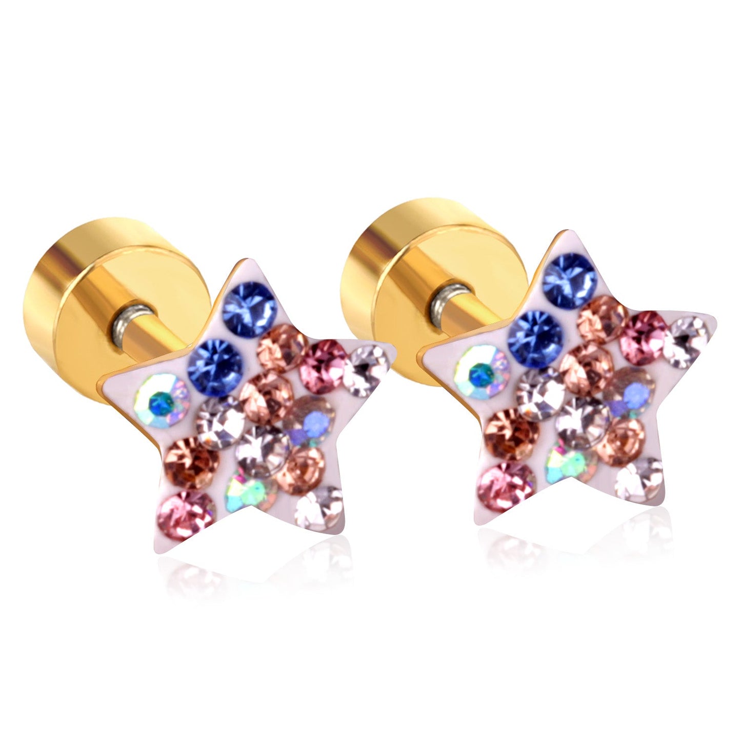 6mm Steel & Gold Pentagram Dipped & Mixed Colors & Five Colors Screw Plugs
