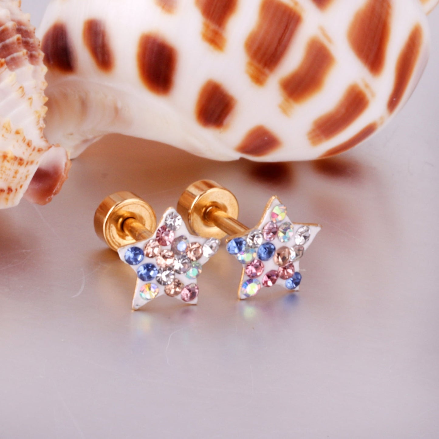 6mm Steel & Gold Pentagram Dipped & Mixed Colors & Five Colors Screw Plugs
