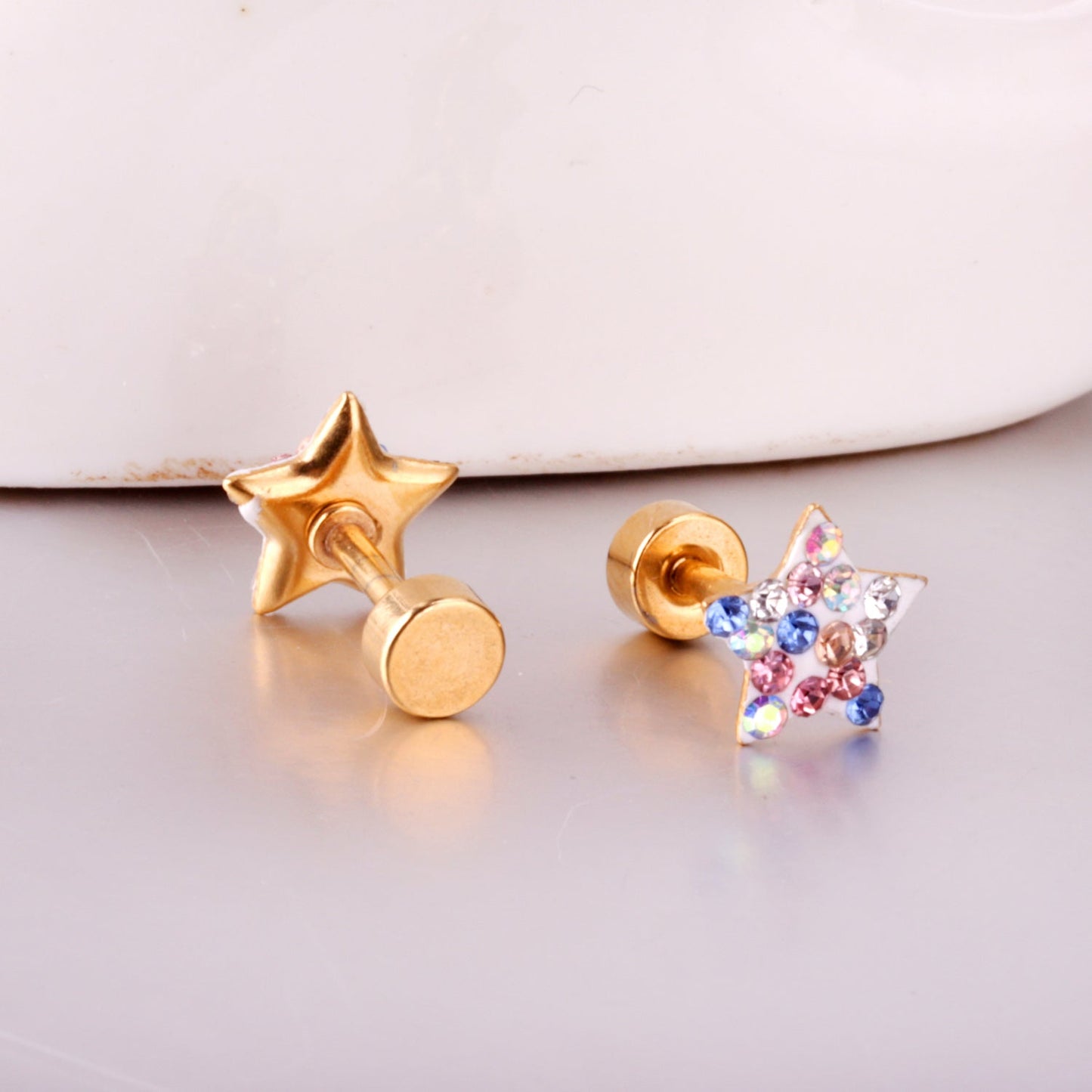 6mm Steel & Gold Pentagram Dipped & Mixed Colors & Five Colors Screw Plugs