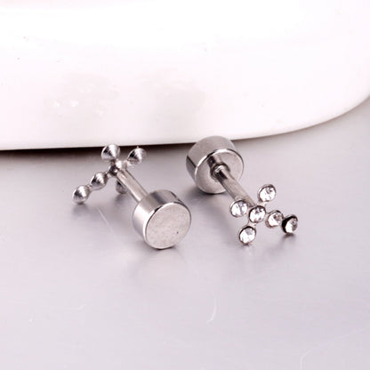 12 pairs steel/gold cross & 6 small diamonds screwbacks with diamonds