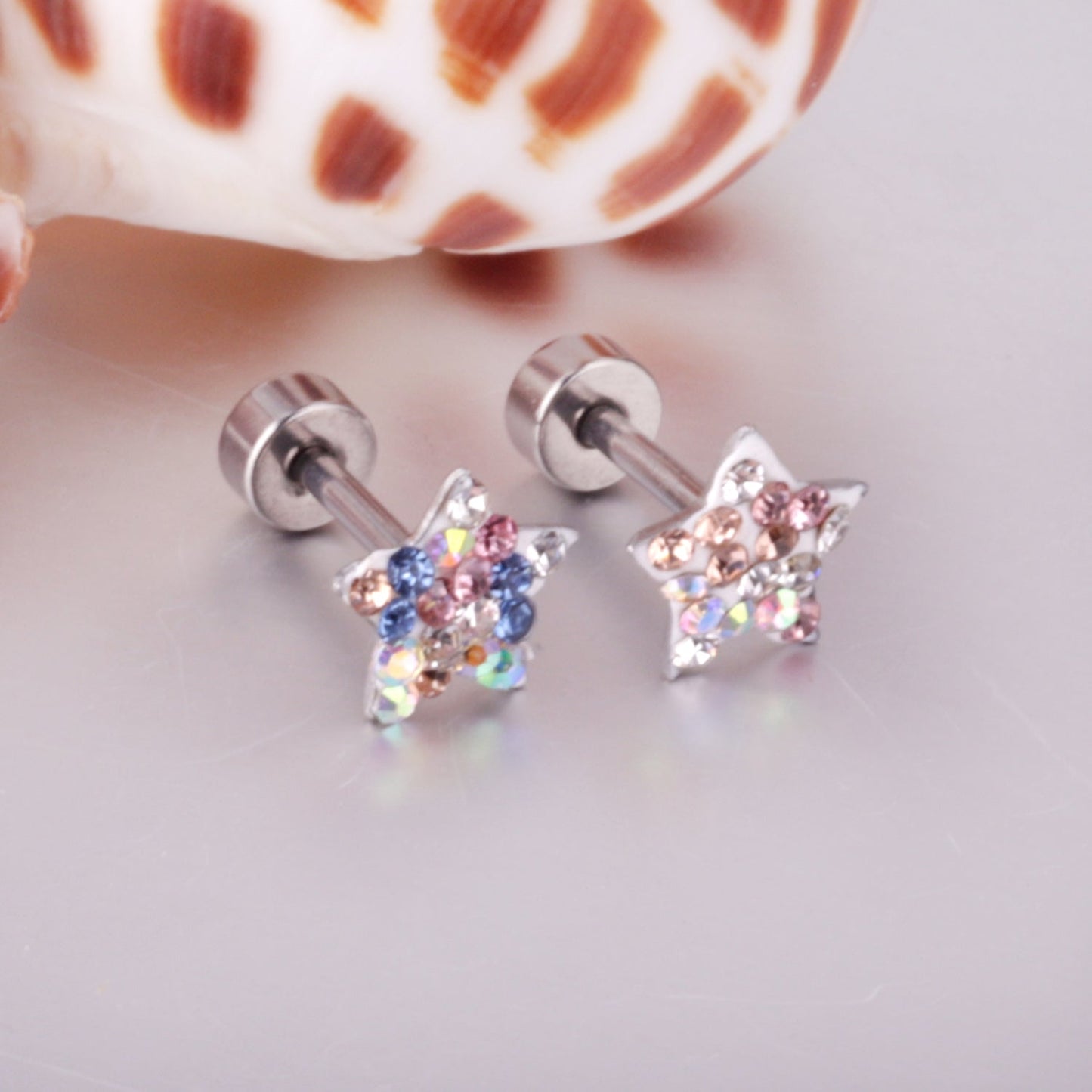 6mm Steel & Gold Pentagram Dipped & Mixed Colors & Five Colors Screw Plugs