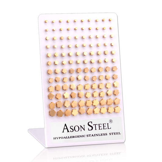 3mm-8mm Snapback Steel/Gold/Rose Gold/Black Plum Cut/Frosted Stud Earrings