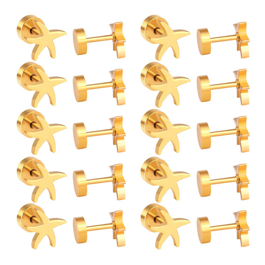 12 pairs Gold Cut Screw In Stud Earrings without Diamonds