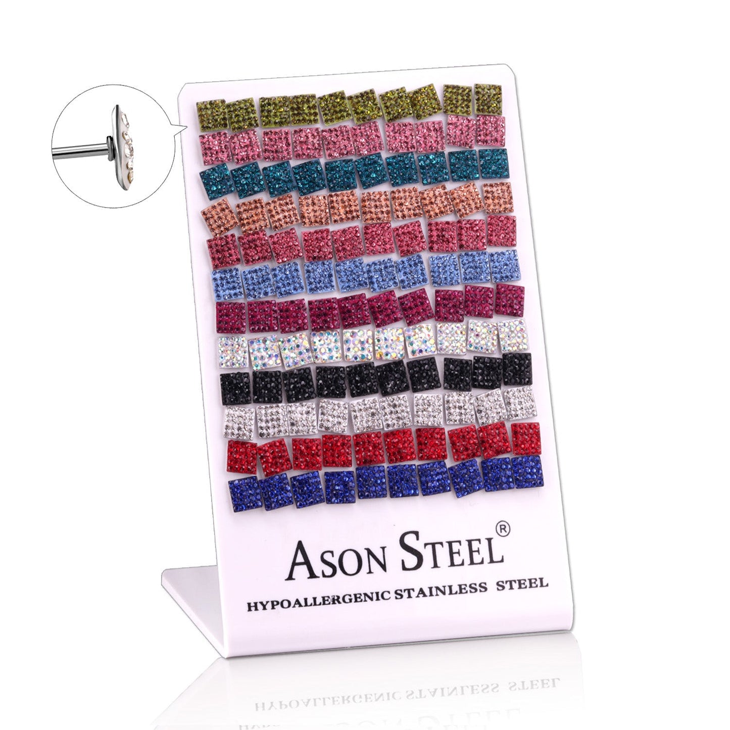 Steel Square Clay Dipped Multi-Color Mixed Stud Earrings