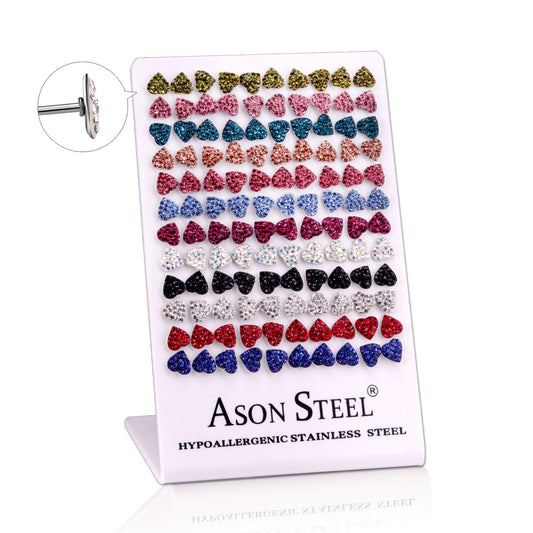 60 Pairs Steel Heart Shaped Clay Dipped Stud Earrings with White Clay Mix on Chartreuse