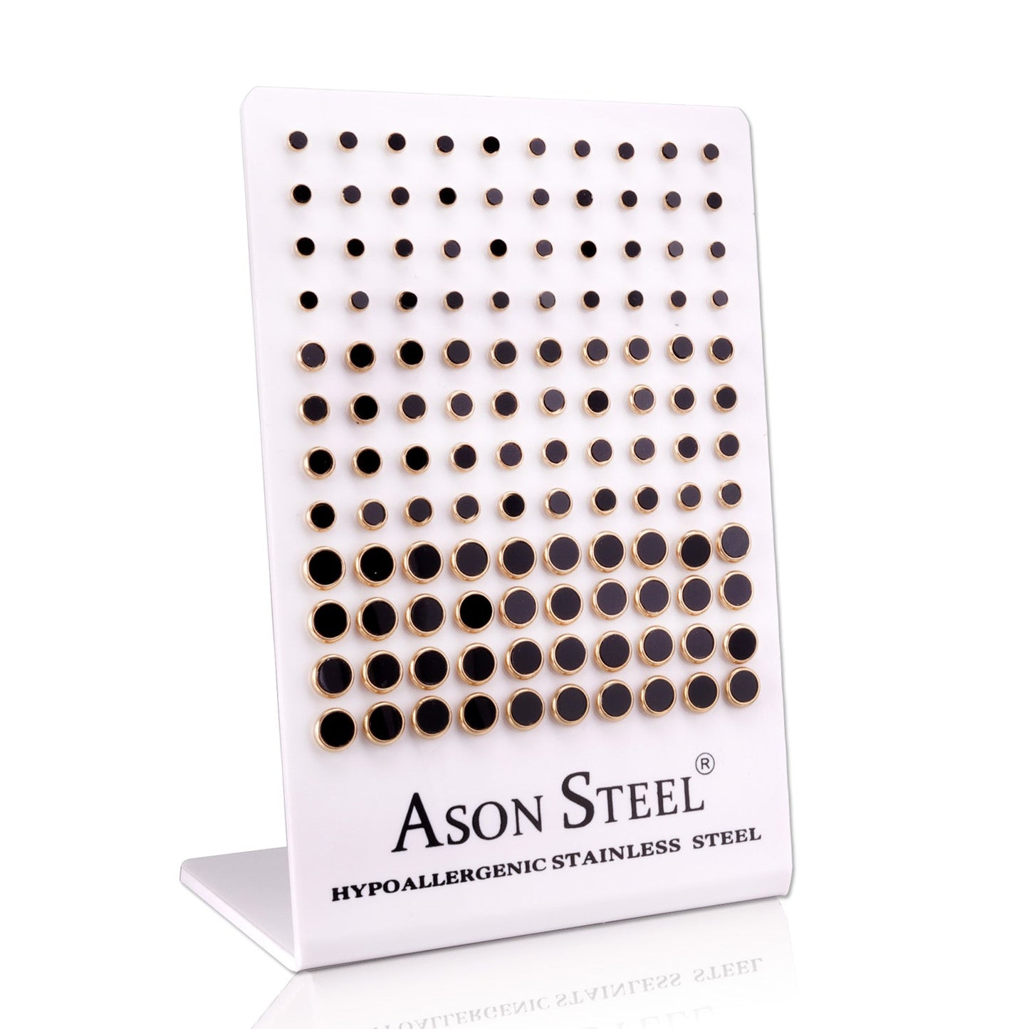 4-6-8mm Snapback Steel/Golden Cylinder White Shell/Black Shell Stud Earrings