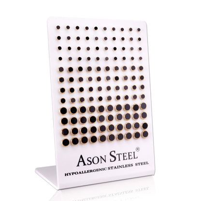 4-6-8mm Snapback Steel/Golden Cylinder White Shell/Black Shell Stud Earrings