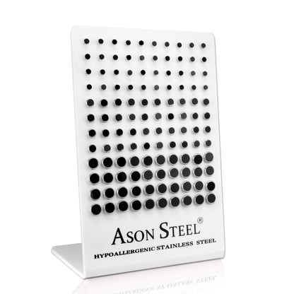 4-6-8mm Snapback Steel/Golden Cylinder White Shell/Black Shell Stud Earrings