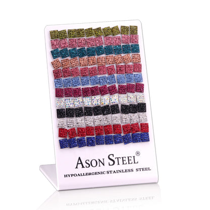 Steel Square Clay Dipped Multi-Color Mixed Stud Earrings
