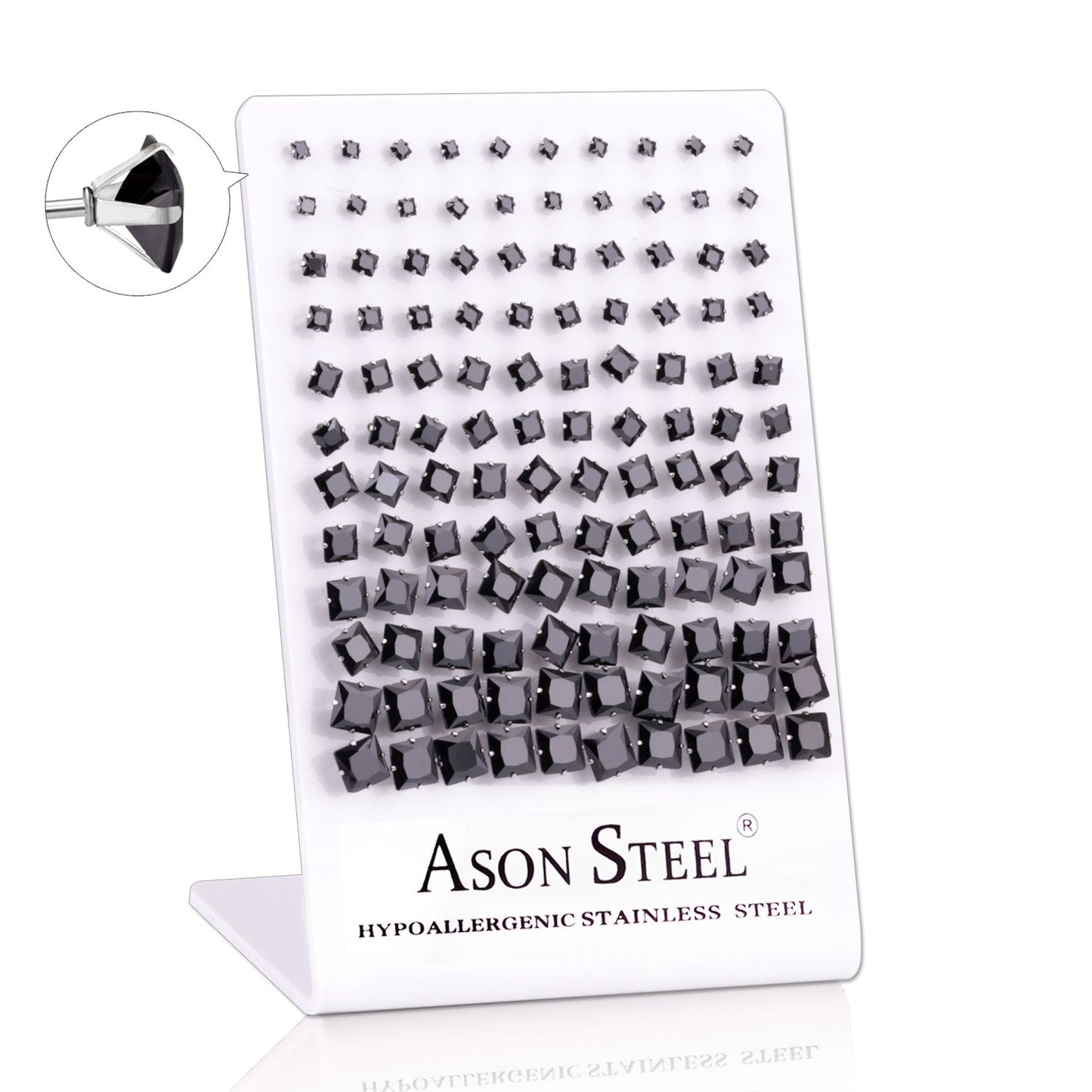 3-8 Snapback Steel/Gold Square White Diamond/Black Diamond Stud Earrings