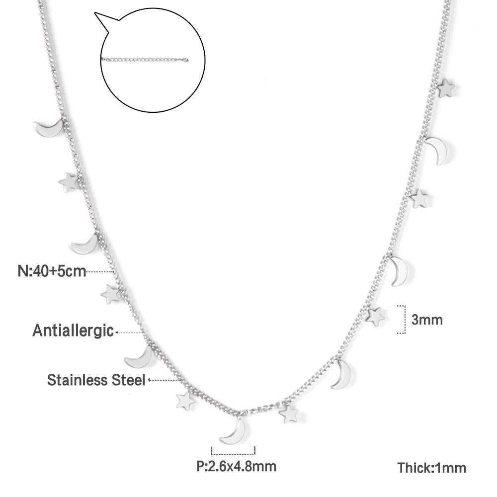New Arrival Steel Color Moon And Star Pendant Necklace Female Jewelry Chains Necklaces Party Jewlley bijoux femme