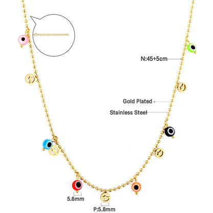 Bohemian Summer Colorful Evil Eyes Beads Necklace For Women Girls Stainless Steel Cross Charm Thin Choker Boho Jewelry