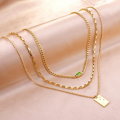 Statement Necklace No Fade Gold Color Stainless Steel Square Crystal Pendant Necklace Women Hiphop Layer Necklaces
