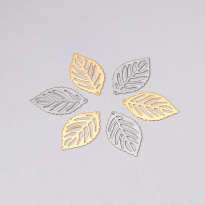 ASON 100 pcs/lots Leaf Charm 316L Stainless Steel Leaf Pendant Gold Silver Color For Necklace Bracelet Jewelry Making Supplies