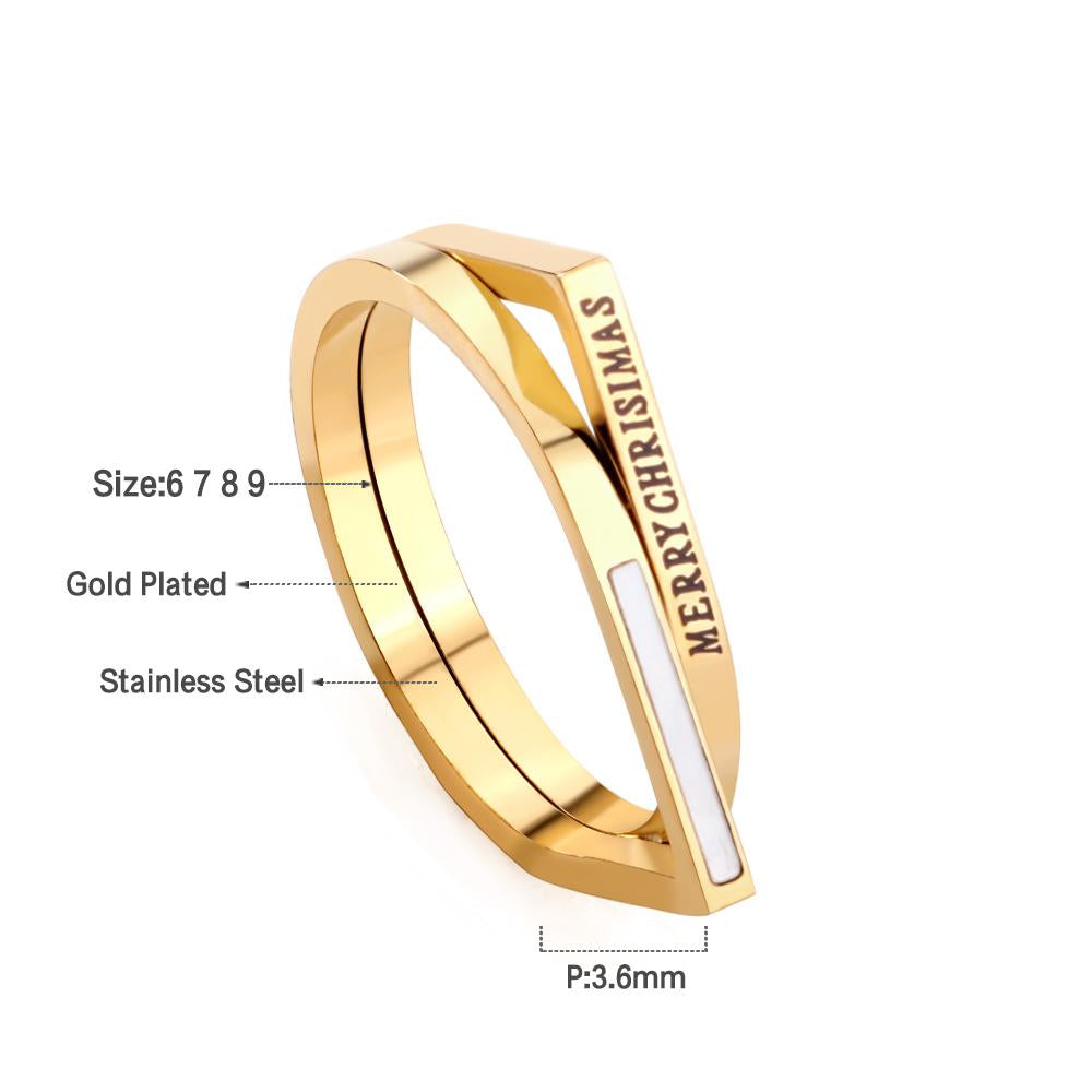 ASON Slender Casual Carved Layer Letter Ring Stainless Steel Gold Color For Women Fashion Jewelry Accessory Daily Patry