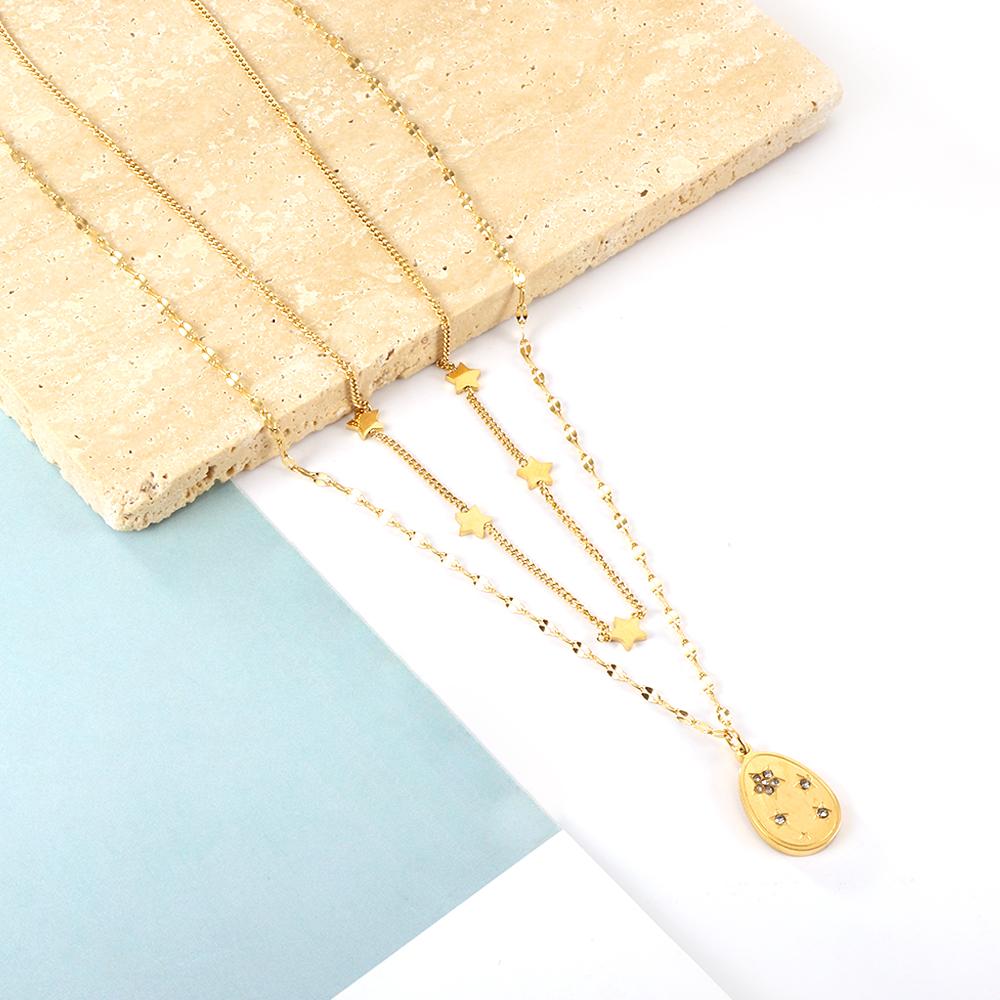 ASON Trendy Star Accessories Oval Cubic Zirconia Charm Pendant Necklaces Gold Color Stainless Steel For Women Jewelry Gift