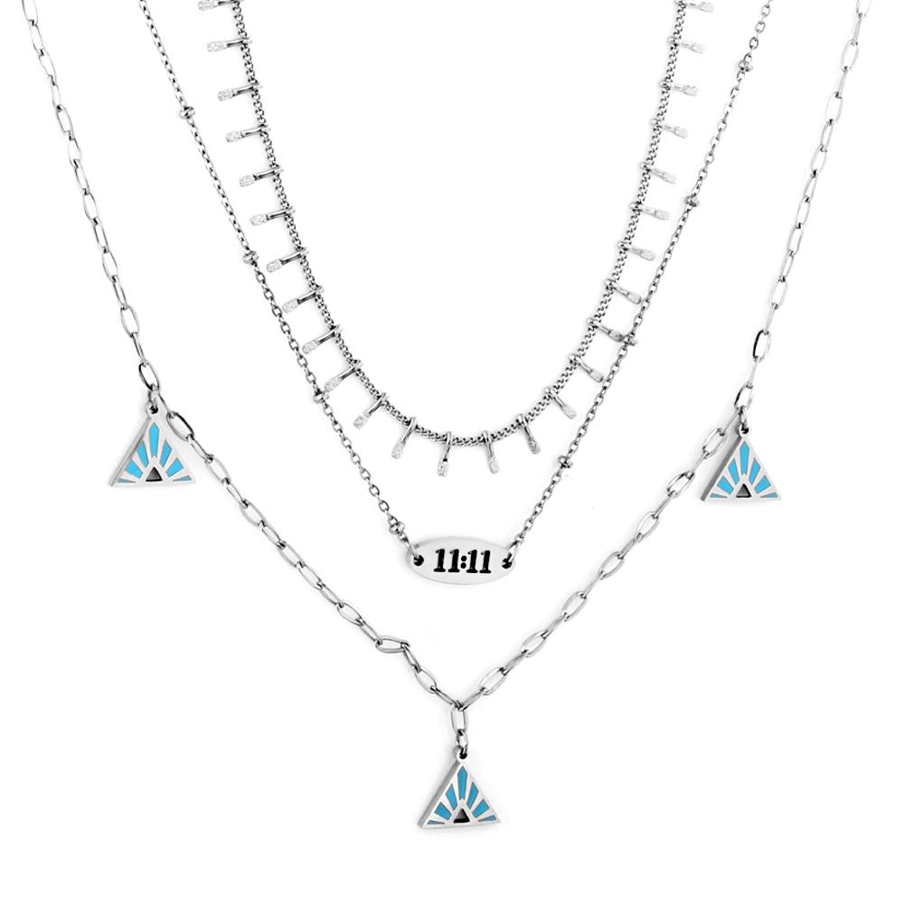 Blue Triangle Charms Collier Brand Design Three-Layered Necklaces Gold Plated Link Chain Choker Romantic Y2K Collar