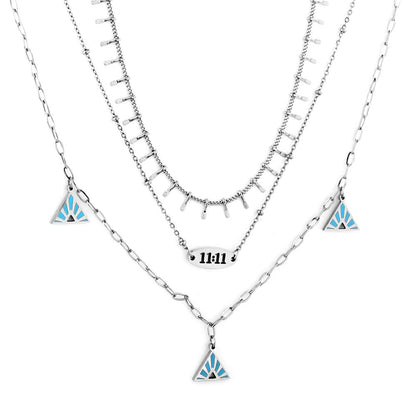 Blue Triangle Charms Collier Brand Design Three-Layered Necklaces Gold Plated Link Chain Choker Romantic Y2K Collar