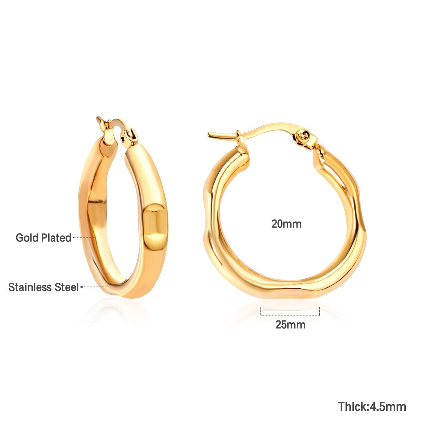 ASON Smooth Round Hoop Earring Geometric 316L Stainless Steel Earrings for Women Fashion Jewelry Wholesale Accessories