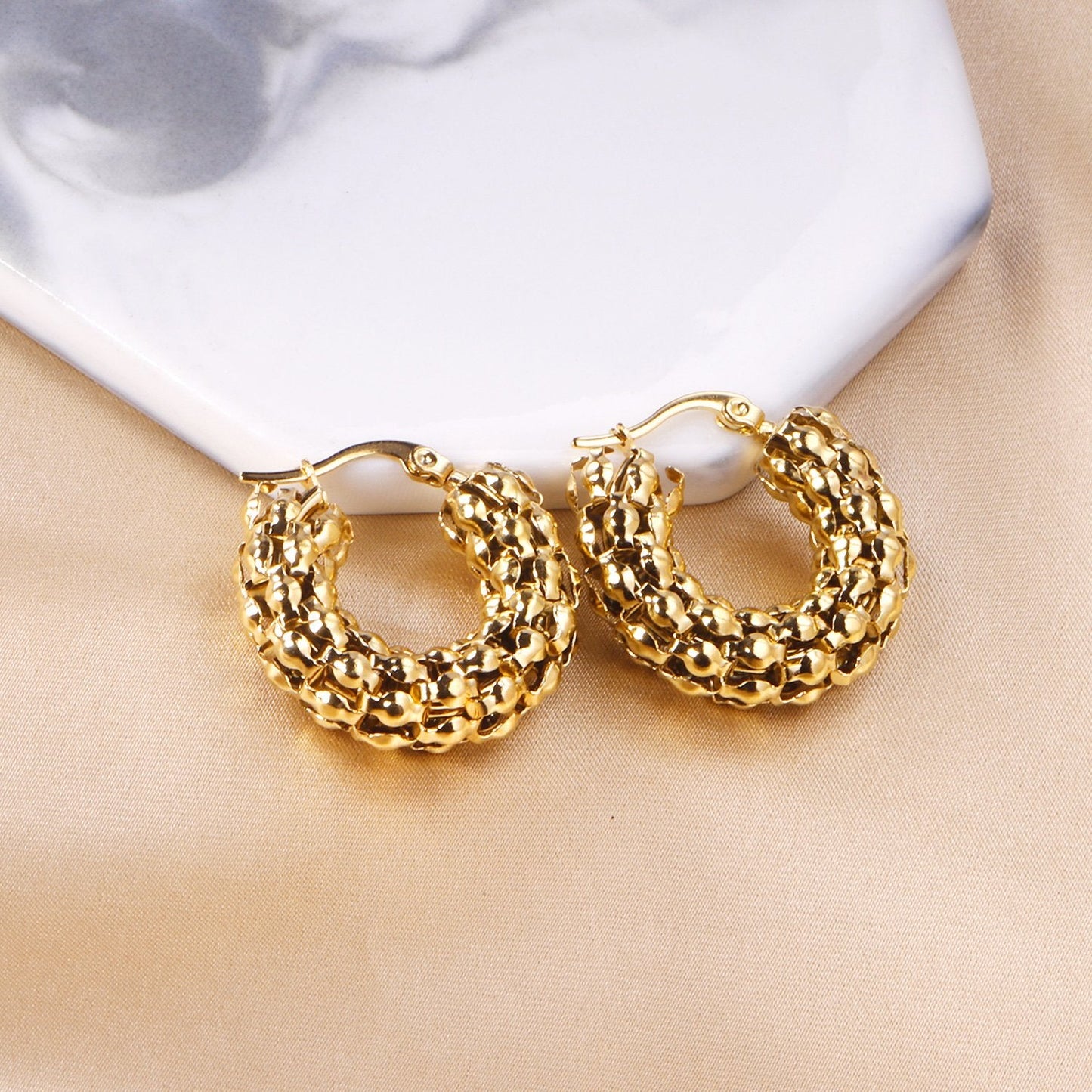 ASON Unusual Big Hoop Earrings 316L Stainless Steel Vintage Circle Earring for Women 30/40/45mm Fashion Jewelry