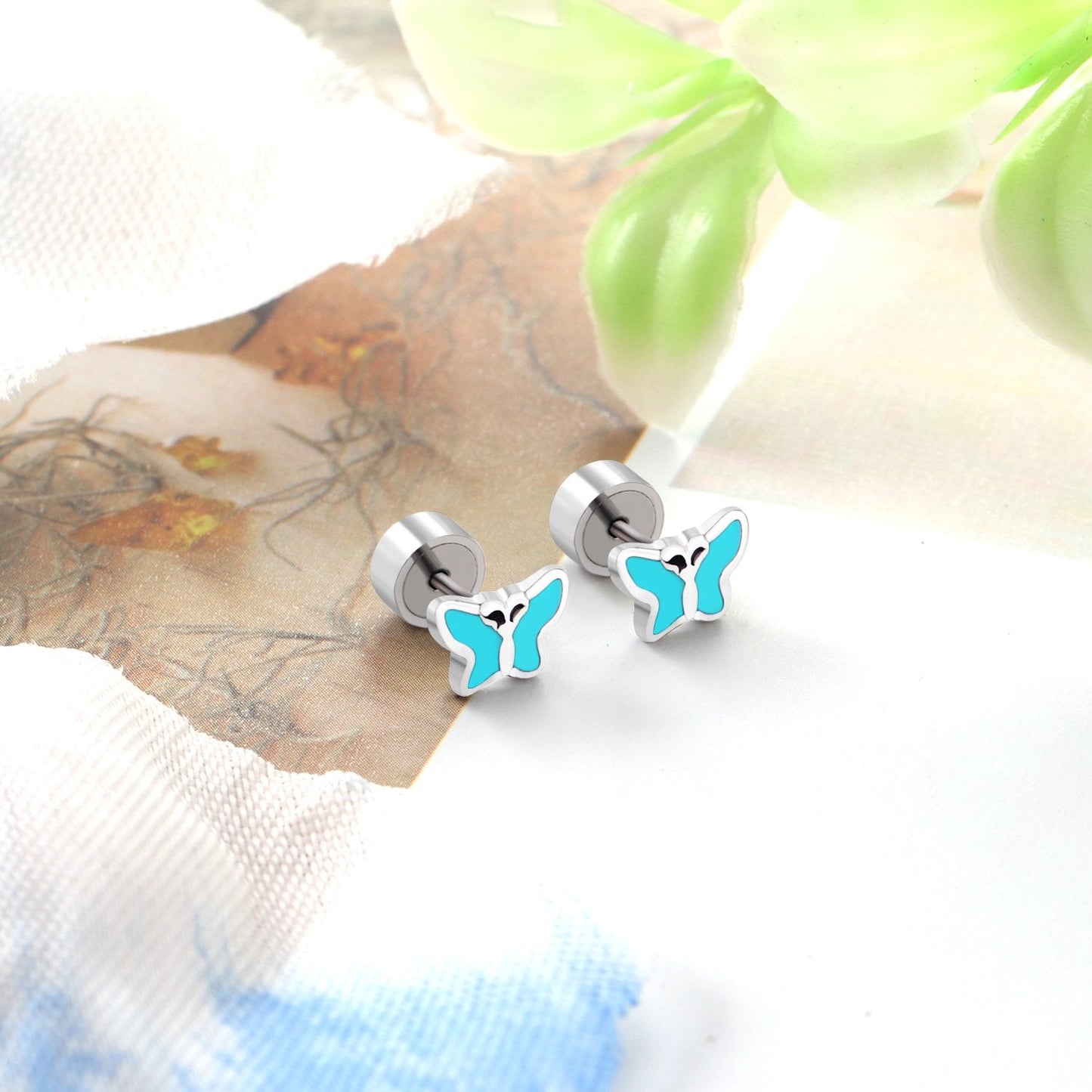 ASON 316L Stainless Steel Silver Color Lovely Butterfly Press Stud Earrings for Women/Girl/Kids Party Gift Fashion Jewelry